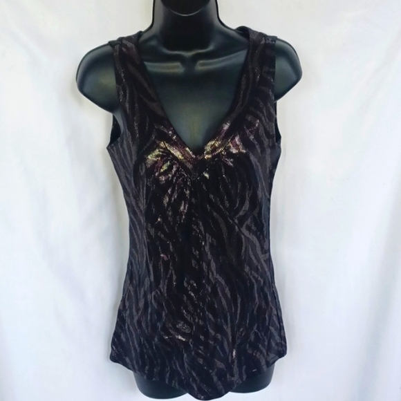 Express Purple/Black Zebra Vneck Tank, Medium, shimmer, nwt, sz S - Picture 1 of 8